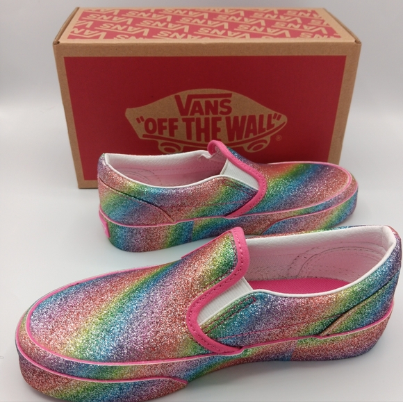 NIB Vans Classic Girls Slip Ons Shoes Various Sizes Glitter Rainglow - Picture 7 of 13